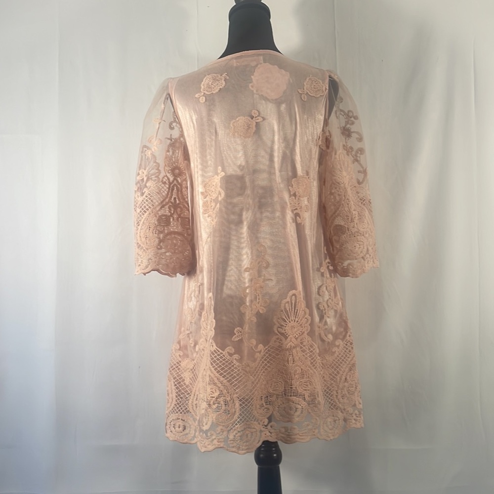 Simply Couture Pink Floral Layered sheer lace Baby doll, Tunic Dress,Size Small - Picture 3 of 11